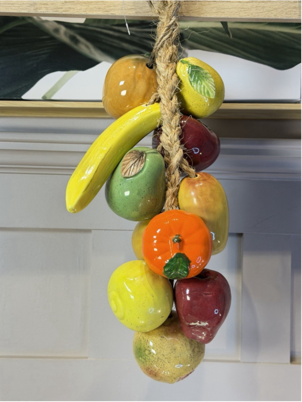 Vintage Hanging Mixed Fruit Vegetables Bunch On Braided Rope Kitchen 21”